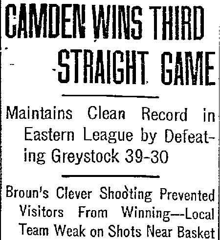 Camden Wins Third Straight Game — Philadelphia Inquirer, November 12, 1914, headline