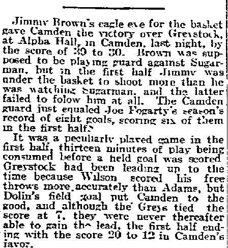Camden Wins Third Straight Game — Philadelphia Inquirer, November 12, 1914, column 1