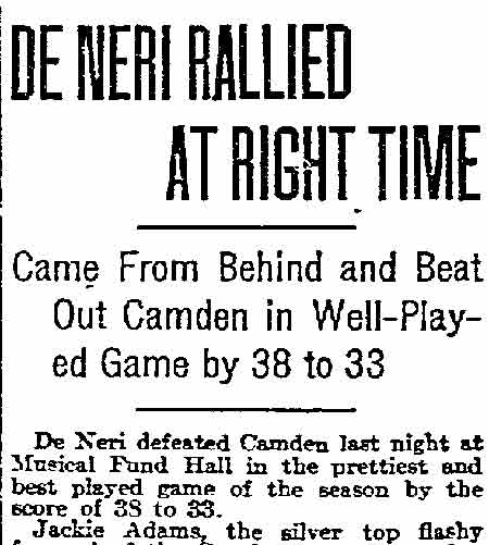 De Neri Rallied at Right Time — Philadelphia Inquirer, November 29, 1914, headline