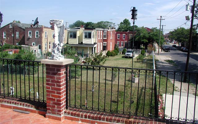 Second floor patio of The White House, looking north on 5th Street, July 10, 2004