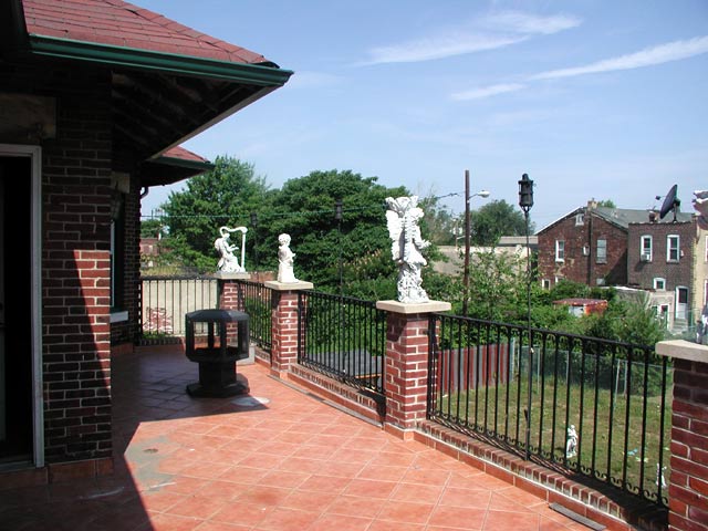 Second floor patio of The White House, looking northwest towards Pine Street, July 10, 2004