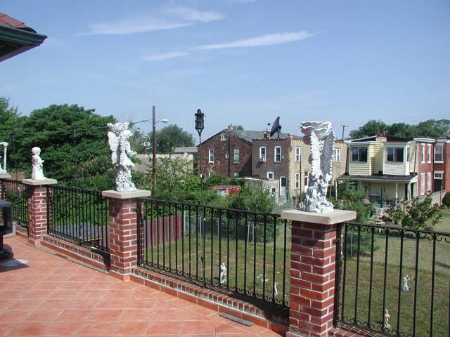 Second floor patio of The White House, looking northwest towards Pine Street, July 10, 2004