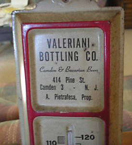 Valeriani Bottling Company collectible thermometer, front