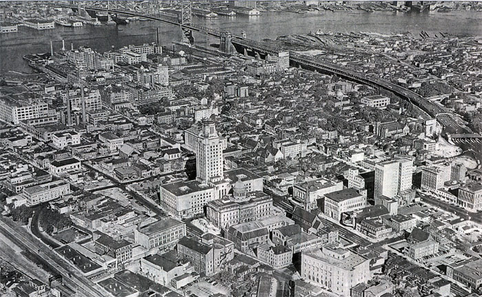 1951 aerial view of Camden looking northwest over Center City