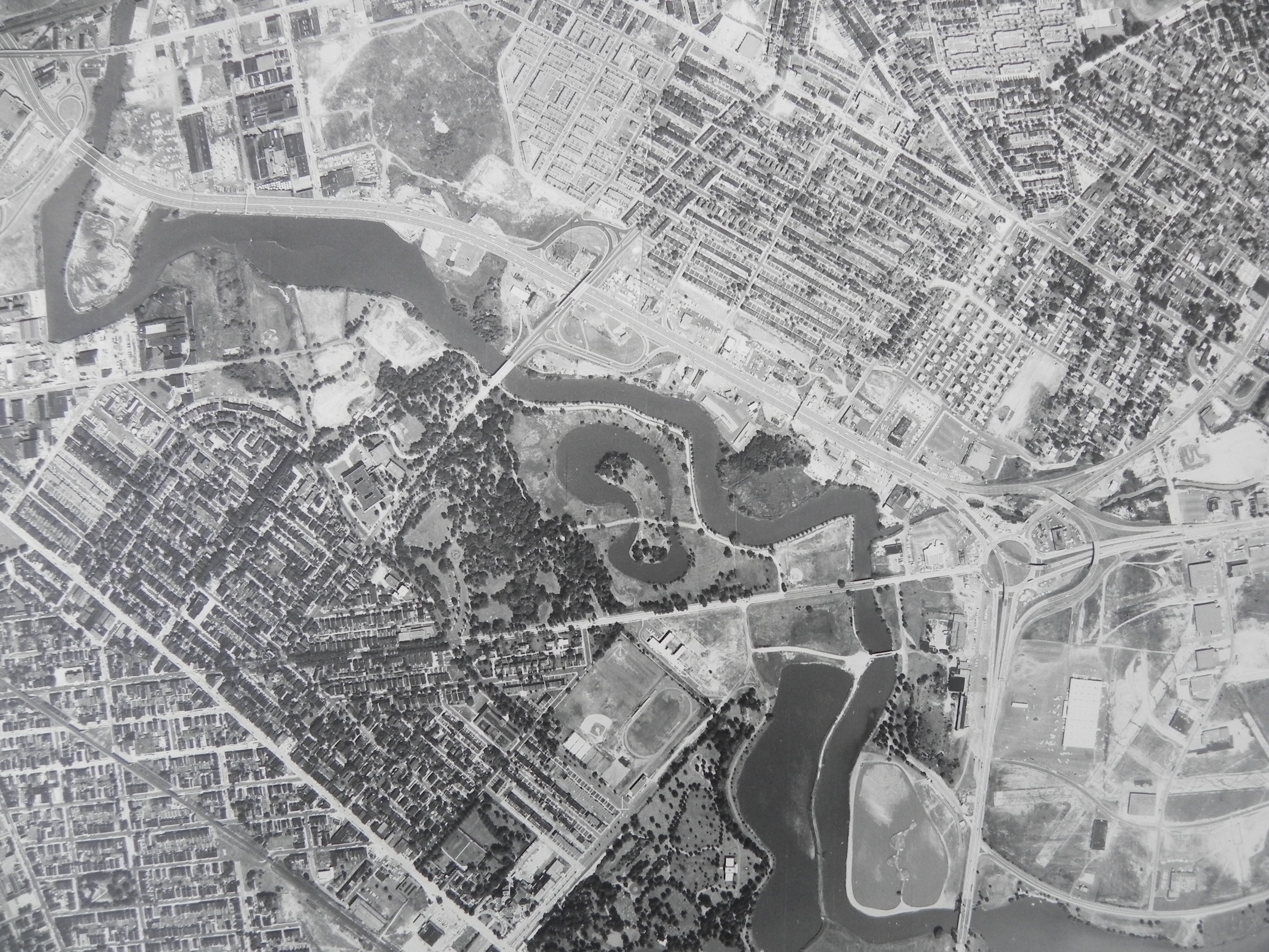 1963 aerial view — Parkside, Baird Boulevard, Farnham Park, Admiral Wilson Boulevard, East Camden, Airport Circle