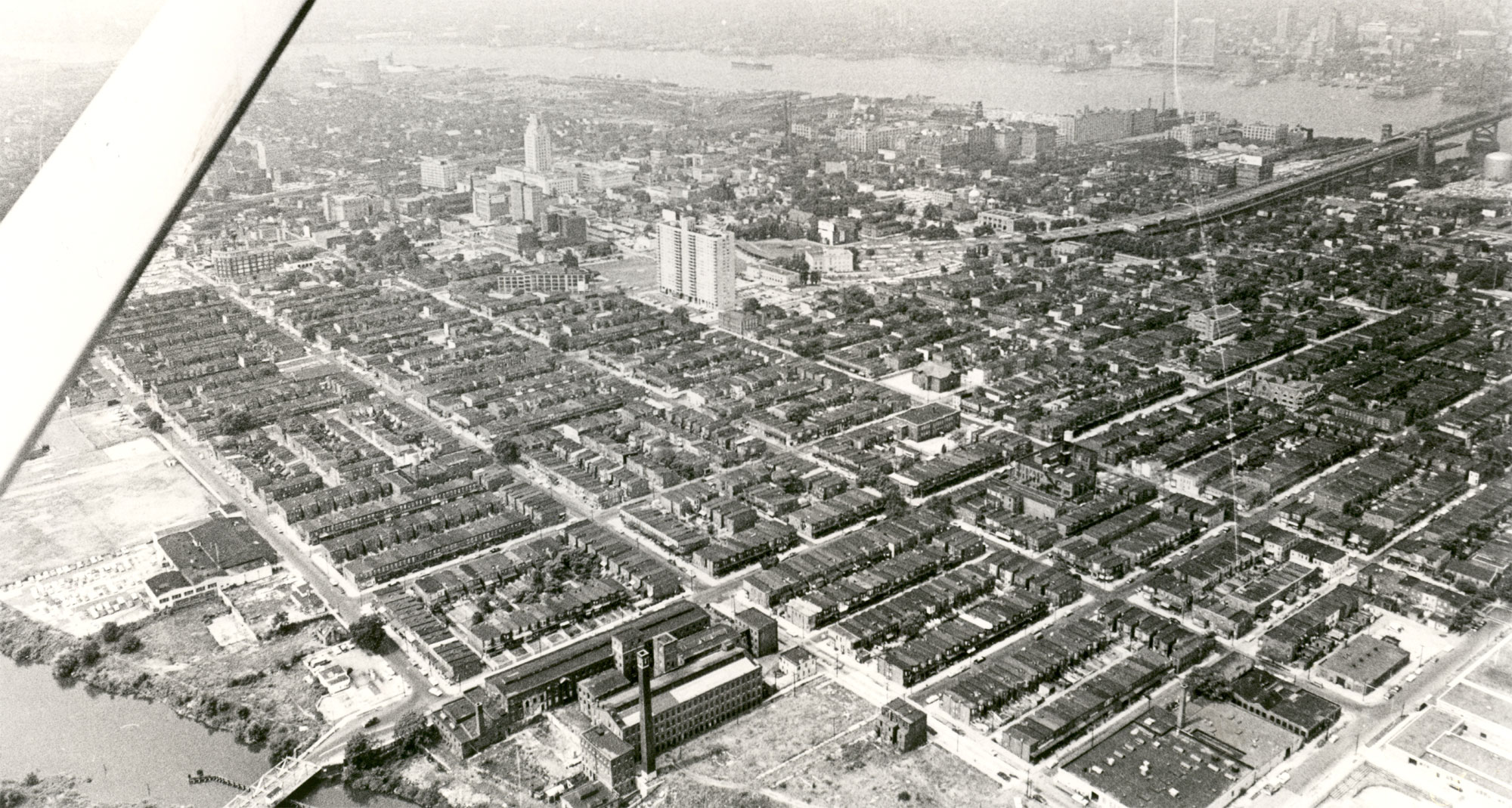 July 7, 1965 aerial view of North Camden looking southeast from over Harrison Avenue Dump