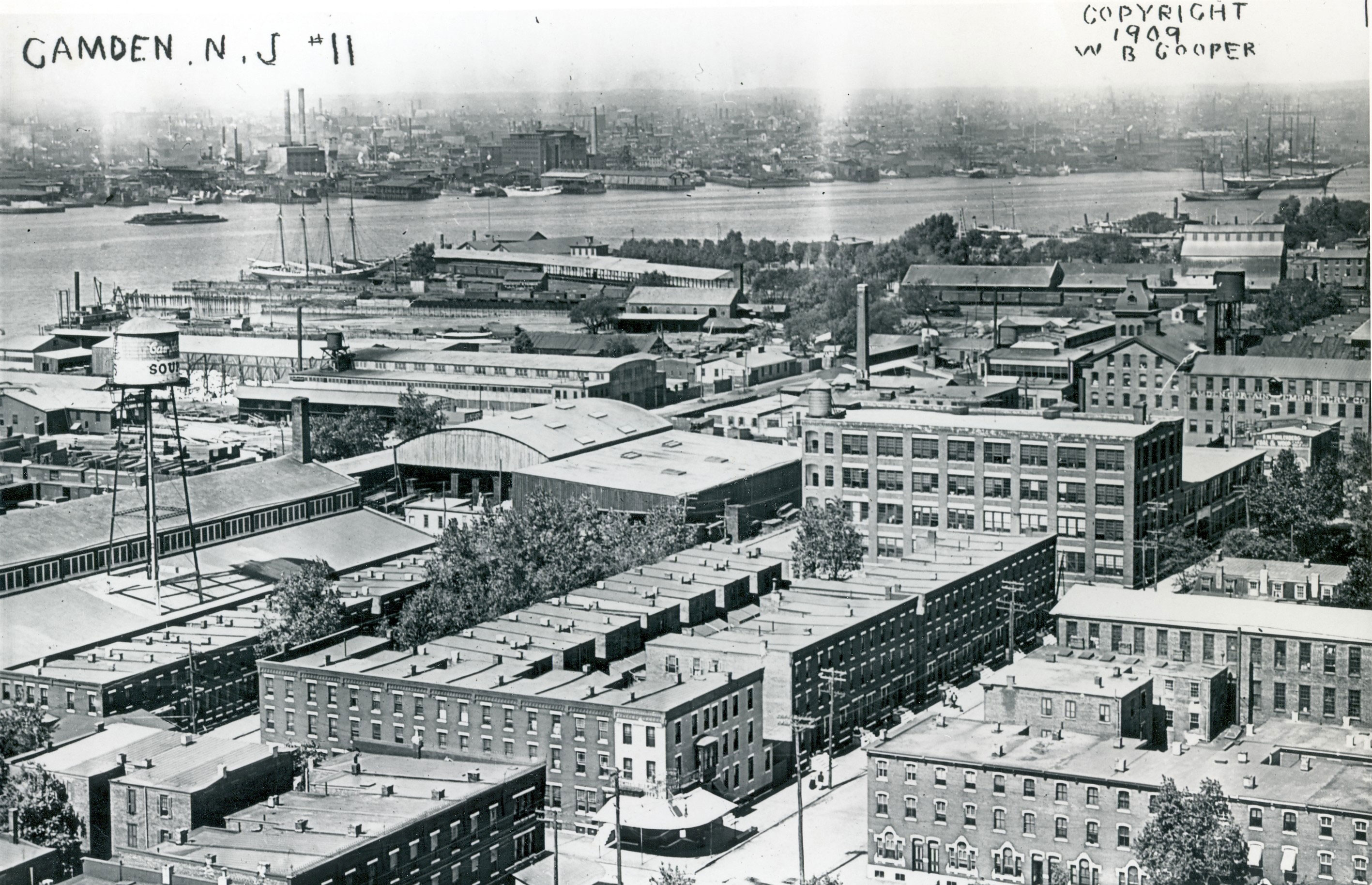 1909 aerial view of Camden looking northwest — North Front and Penn Street intersection at bottom center