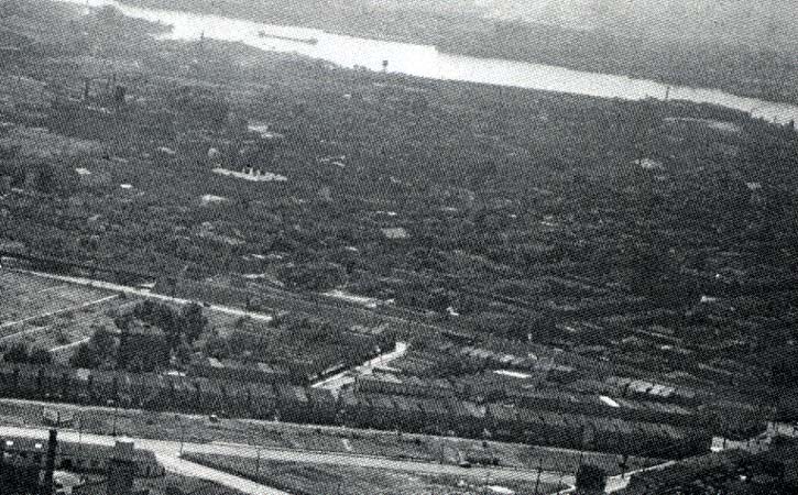 1929 aerial view of South Camden — Princess Avenue, houses on Haddon Avenue, and Mount Ephraim Avenue in foreground