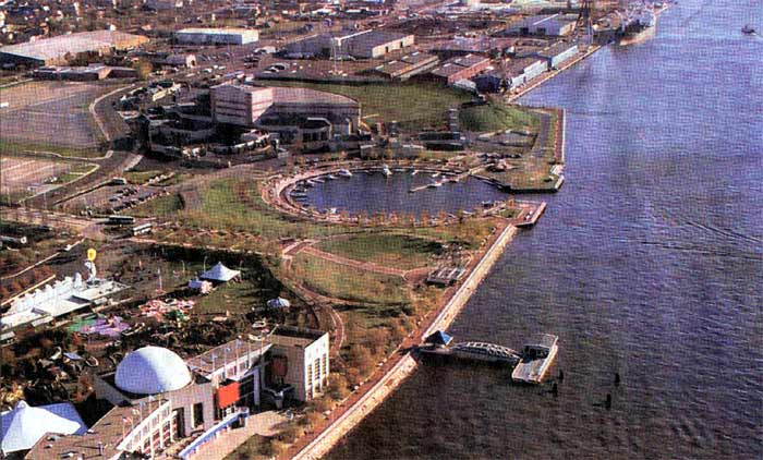 2003 aerial view of Camden waterfront looking south from the river west of Campbell Field