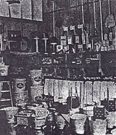 This shows a corner of one of the rooms of the Clan Mfg. Co., 565 Carman Street, which does a big business in supplying janitors articles to business firms and institutions in this section. Camden Courier-Post, March 17, 1936.
