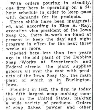 Iowa Soap Co. article — Camden Courier-Post, March 17, 1936 (continued)