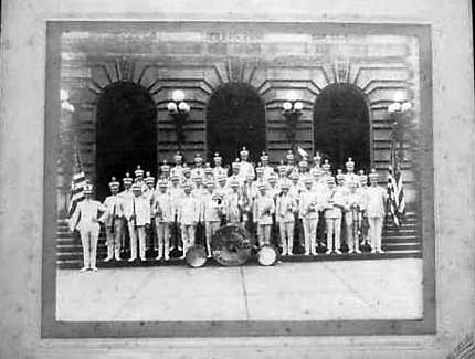 The Elks Lodge Band in front of the Camden County Courthouse, Broadway and Federal Street, 1910
