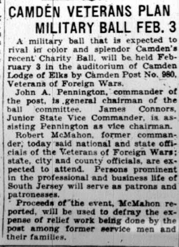 Camden Veterans Plan Military Ball Feb. 3 - Camden Courier-Post, January 5, 1928