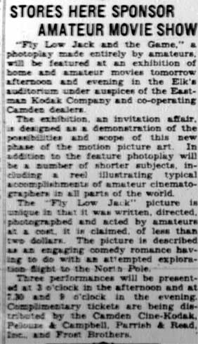 Stores Here Sponsor Amateur Movie Show - Camden Courier-Post, February 21, 1928