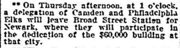 Elks to Attend Newark Dedication - Philadelphia Inquirer, August 18, 1907