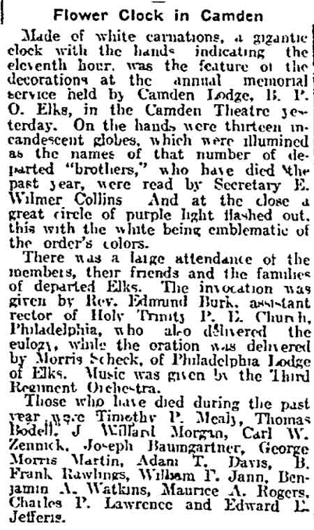 Flower Clock in Camden - Philadelphia Inquirer, December 2, 1912