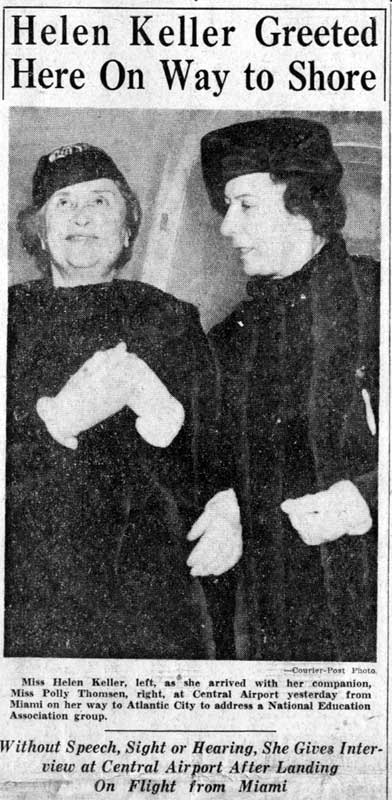 Helen Keller at Central Airport, February 28, 1938