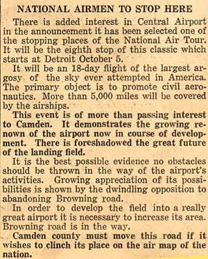 Camden Courier-Post, September 12, 1929 — Central Airport opening