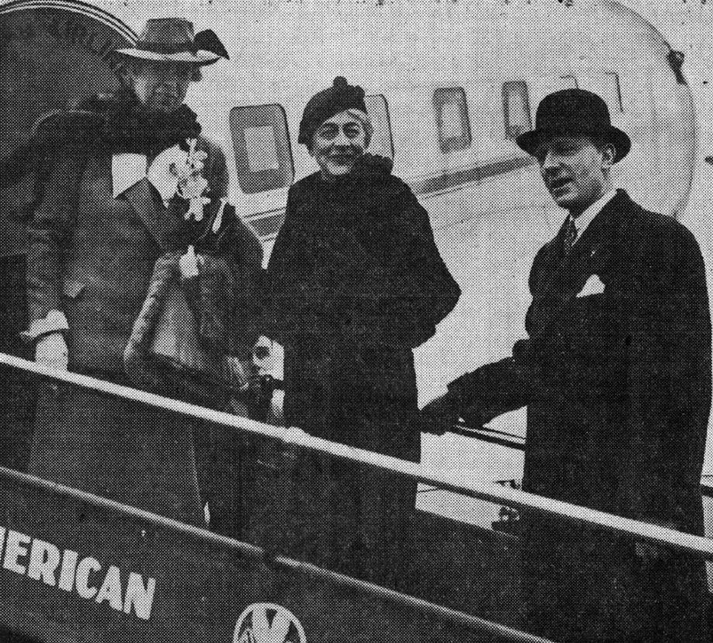 Mrs. Roosevelt, Mrs. Ruth Bryan Owen Rohde, and Capt. Boerge Rohde at Central Airport, February 12, 1938