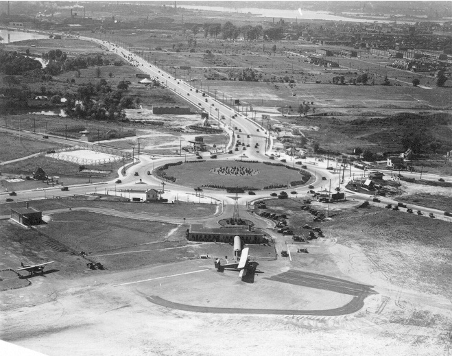 Aerial view of Central Airport and the Airport Circle, circa 1929