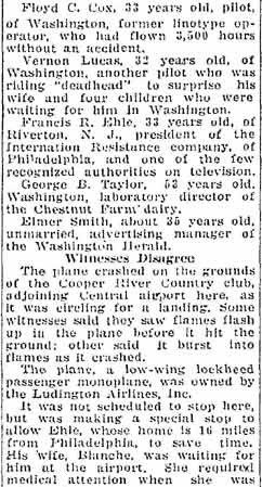 Five Killed When Air Liner Crashes — Charleston WV Daily Mail, November 6, 1931, page 2
