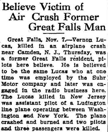Believe Victim of Air Crash Former Great Falls Man — Helena Montana Independent, November 6, 1931
