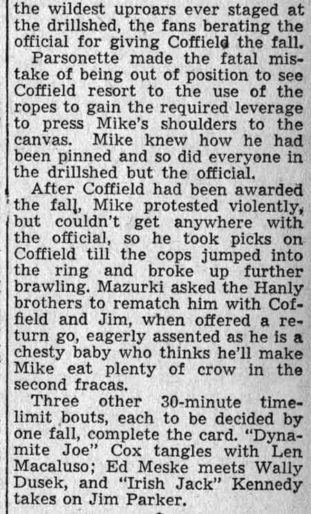 Mazurki and Coffield in Return Scrap Here, Camden Courier-Post, February 23, 1938, column 2