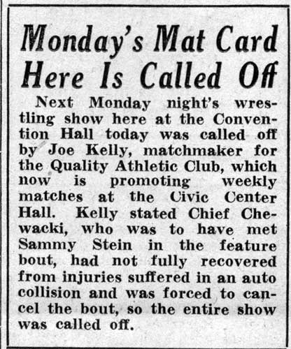 Wrestling at Convention Hall, February 26, 1938