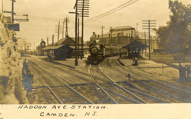 Haddon Avenue at Mickle Street intersection, showing the Pennsylvania Railroad Haddon Avenue station