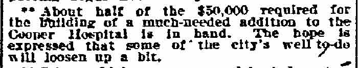Hospital Building Fund - Philadelphia Inquirer, January 26, 1910