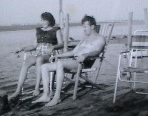 Joe Seddon Sr. and Florence on the dock at Avalon Bay, 1960s