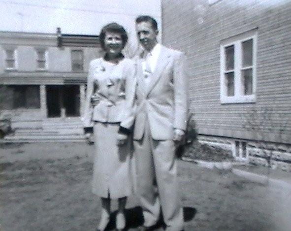 Florence and Joe Seddon in the empty lot of Polk Avenue