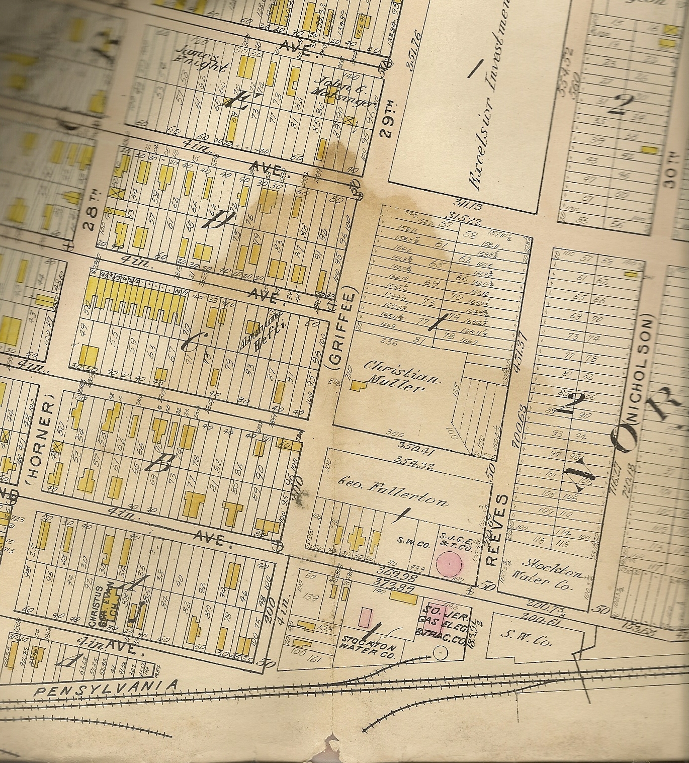 Historical map from the early 1900s showing North 29th Street and Griffee Avenue street names