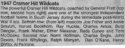 1947 Cramer Hill Wildcats newspaper clipping