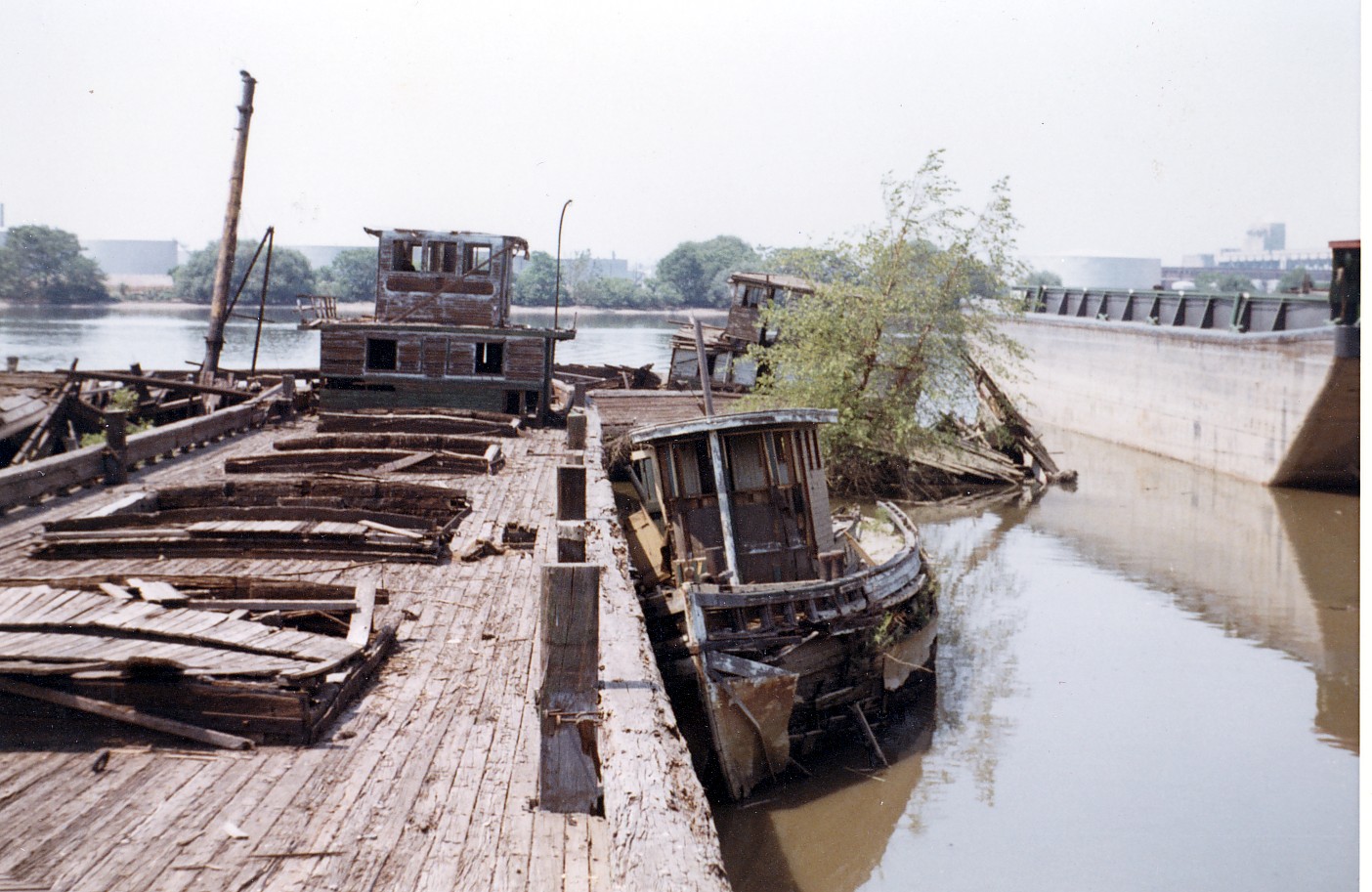 Abandoned barges and tugboats in Cramer Hill