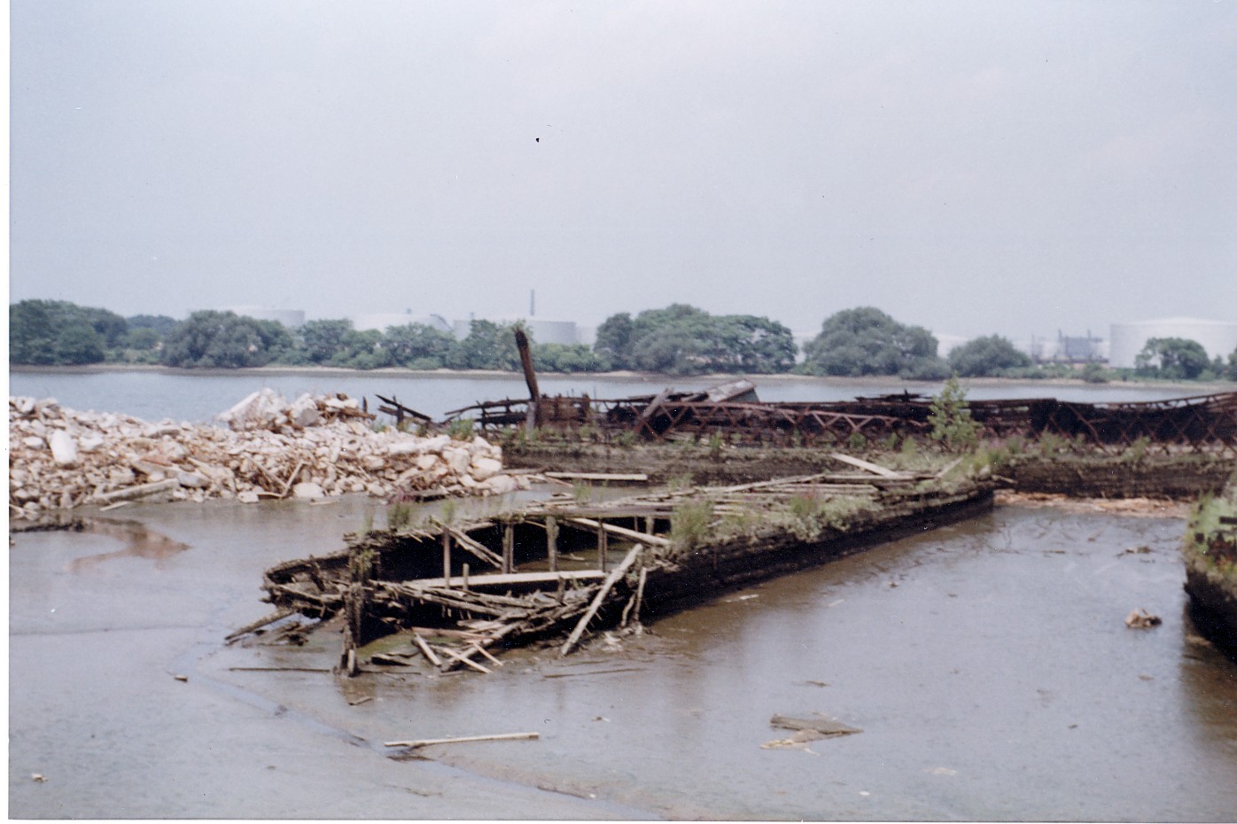 Abandoned barges and tugboats in Cramer Hill