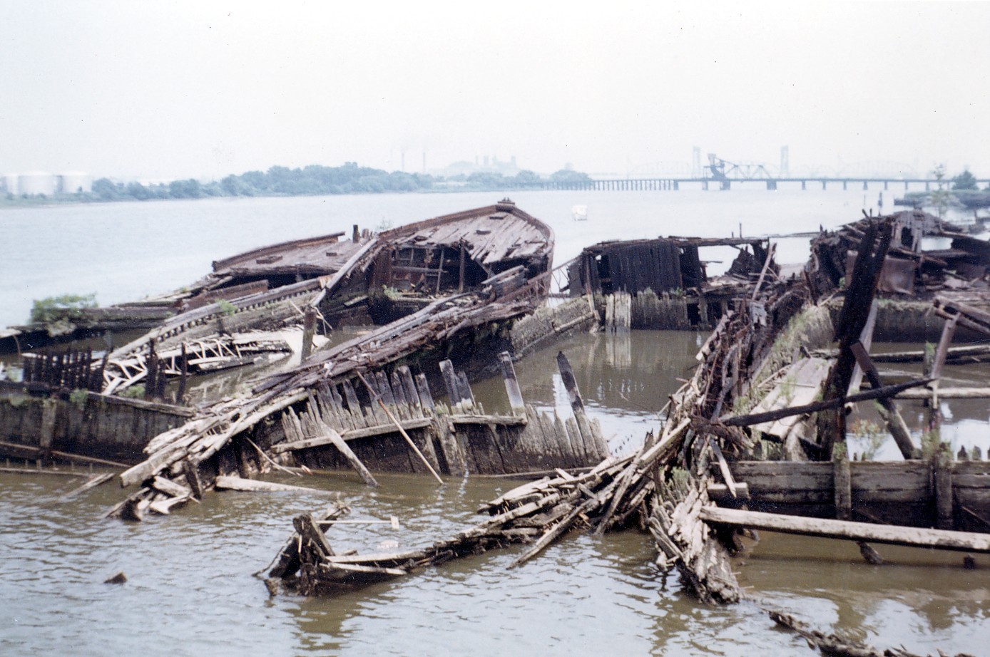 Abandoned barges and tugboats in Cramer Hill
