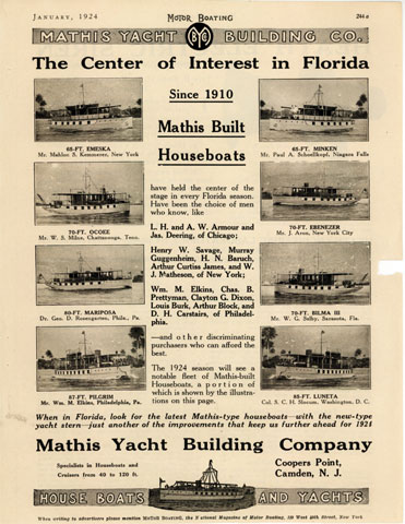 Motor Boating Magazine, January 1924, advertisement for John H. Mathis & Company