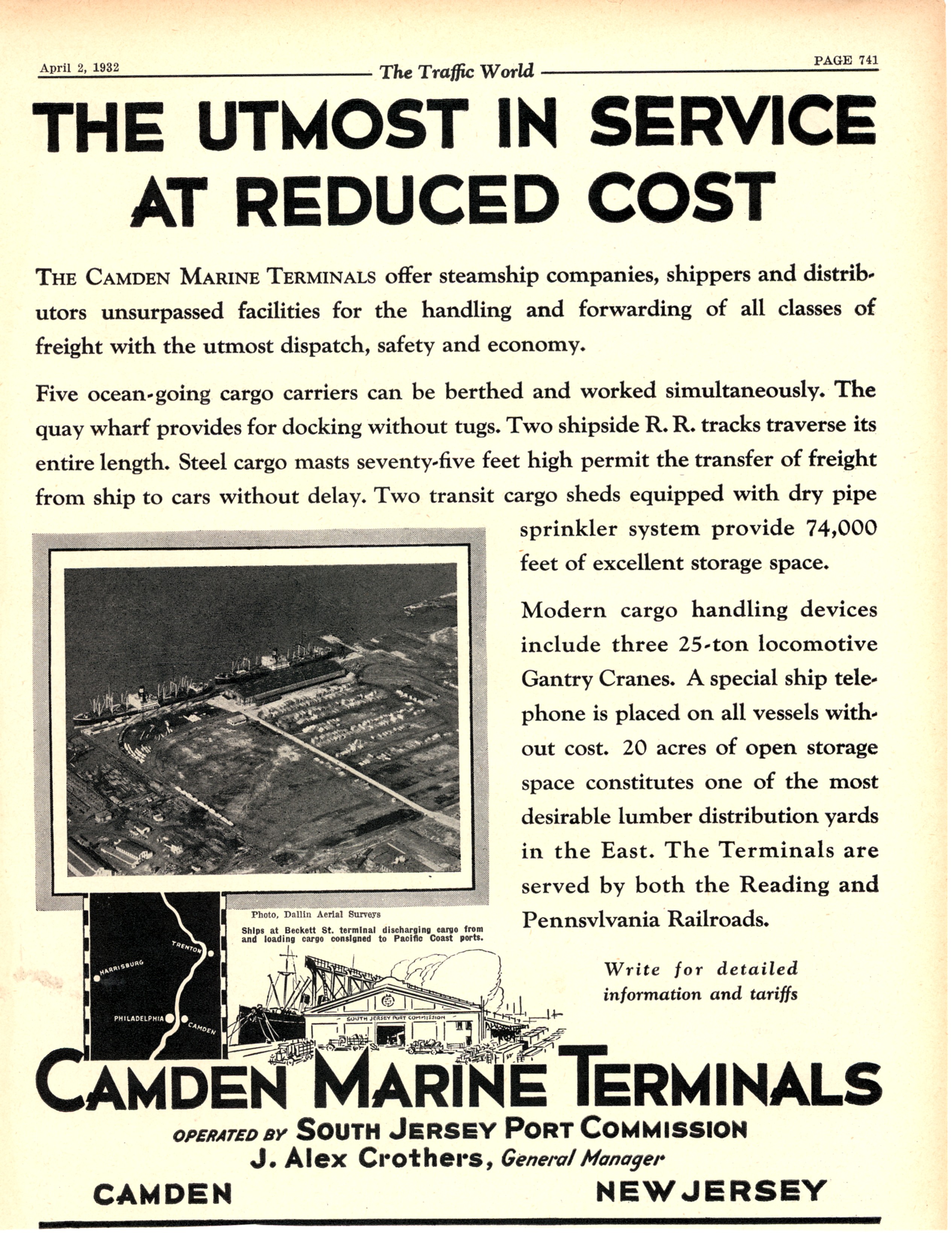 Camden Marine Terminal advertisement in The Traffic World, April 2, 1932
