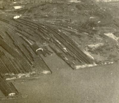 Pennsylvania Railroad rail yard just south of Ferry Terminal, circa 1929