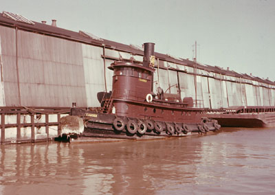 Camden waterfront with tugboat