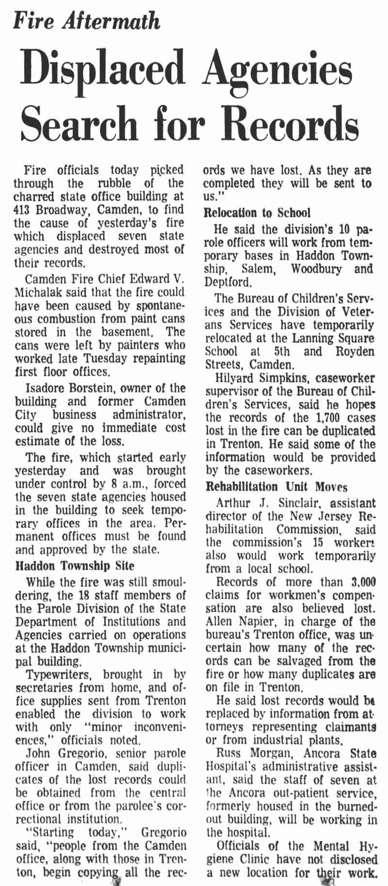 Fire aftermath at 413-417 Broadway, Camden, August 14-15, 1968