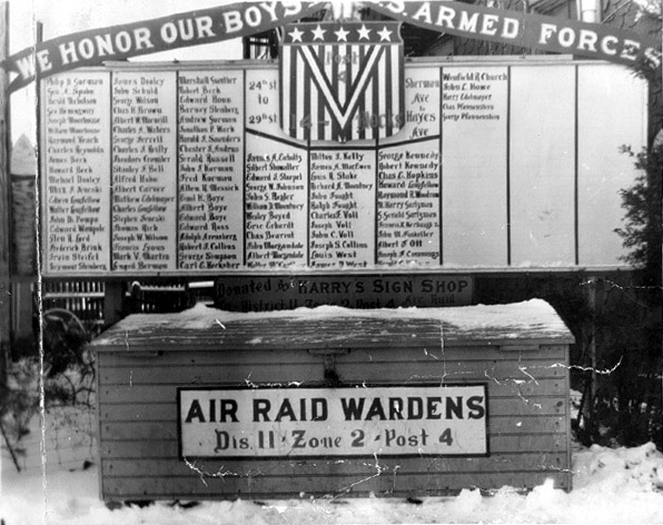 Cramer Hill World War Two service banner listing names of men serving in the Armed Forces