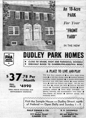 15 Dudley Street — one of the row homes opposite Dudley Grange Park between Federal Street and Westfield Avenue, May 14, 1952