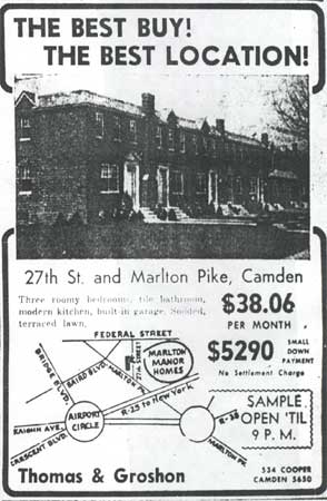 Marlton Manor Homes advertisement, 27th Street and Marlton Pike, Camden Courier-Post, May 19, 1942