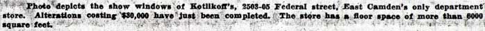Show windows of Kotlikoff's department store caption — Camden Courier-Post, October 8, 1936