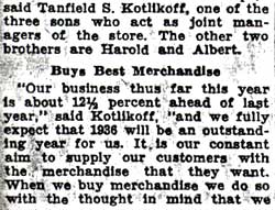 Kotlikoff's store article — Camden Courier-Post, October 8, 1936, column 3