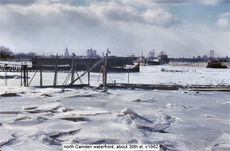 Noecker, Rickenbach, and Ake Shipyard ruins, early 1960s, with Farragut Sportsman Association building in background
