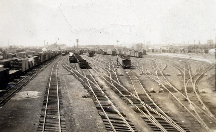 Pavonia Yards looking toward State Street crossing, Camden, early 1950s