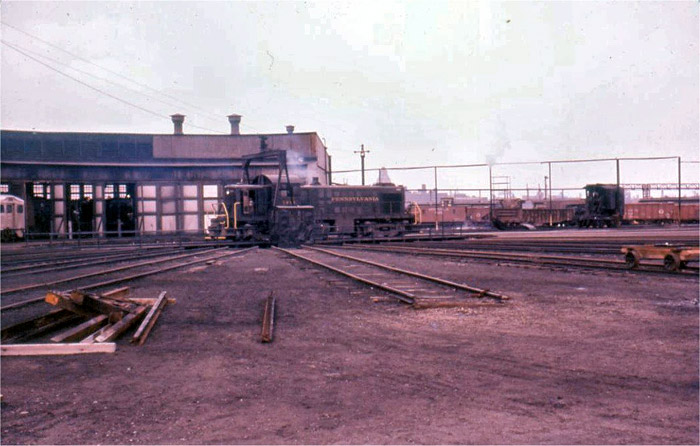 Steam engines at the Pavonia roundhouse and yard, Camden, early 1950s